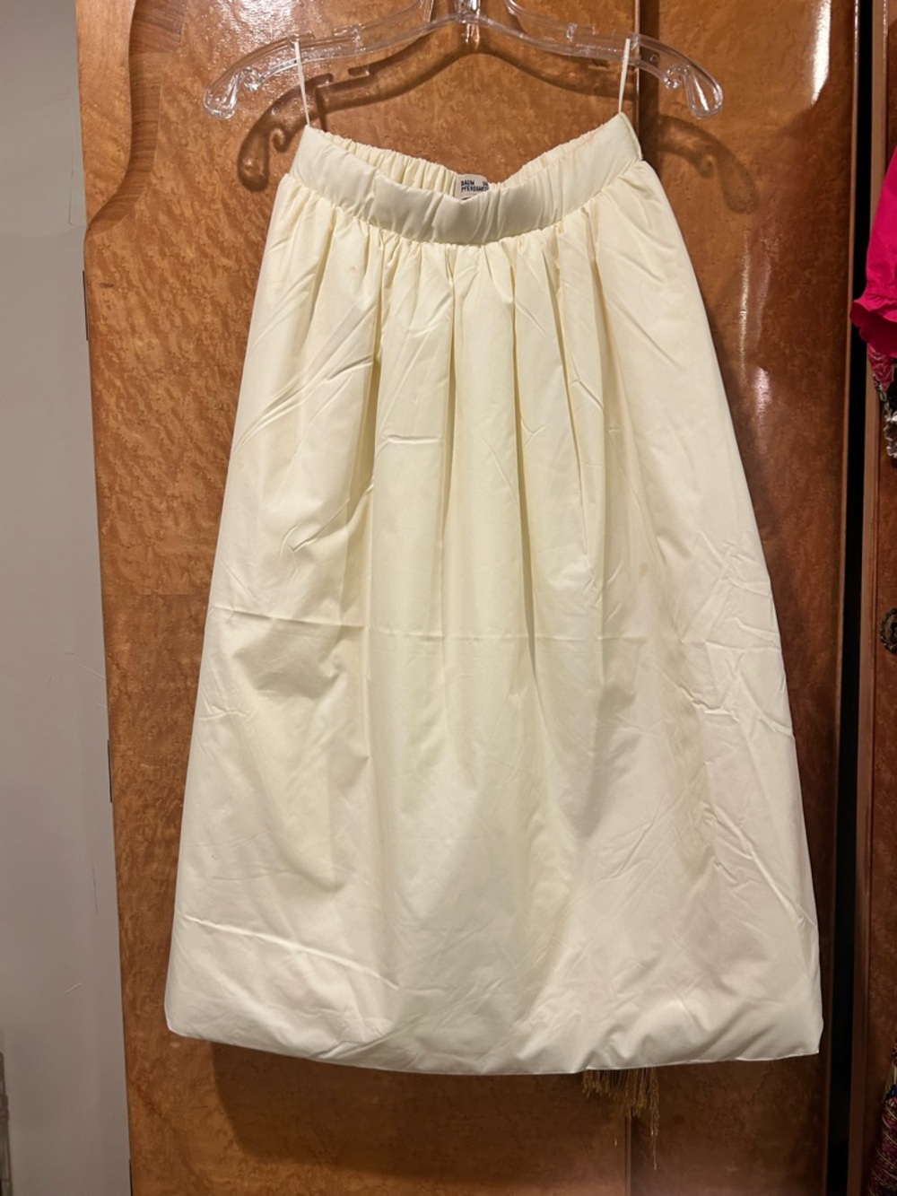 Women's Butter Cream Elastic-Waist Full Midi Skirt. Bubble hem